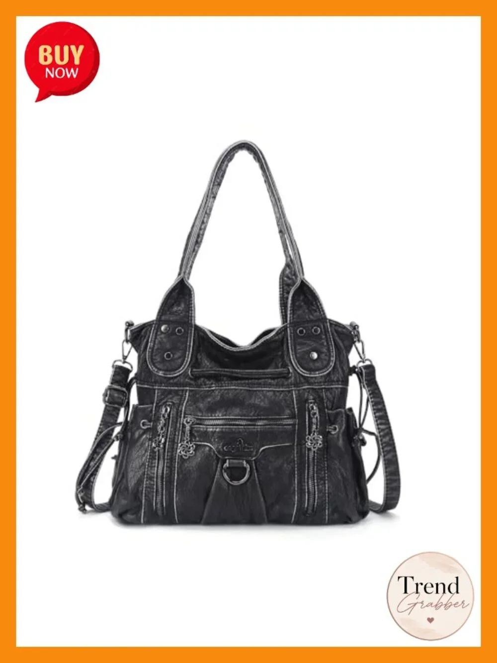 Women's Faux Leather Hobo Bag Tote with Crossbody Strap Multi Pockets